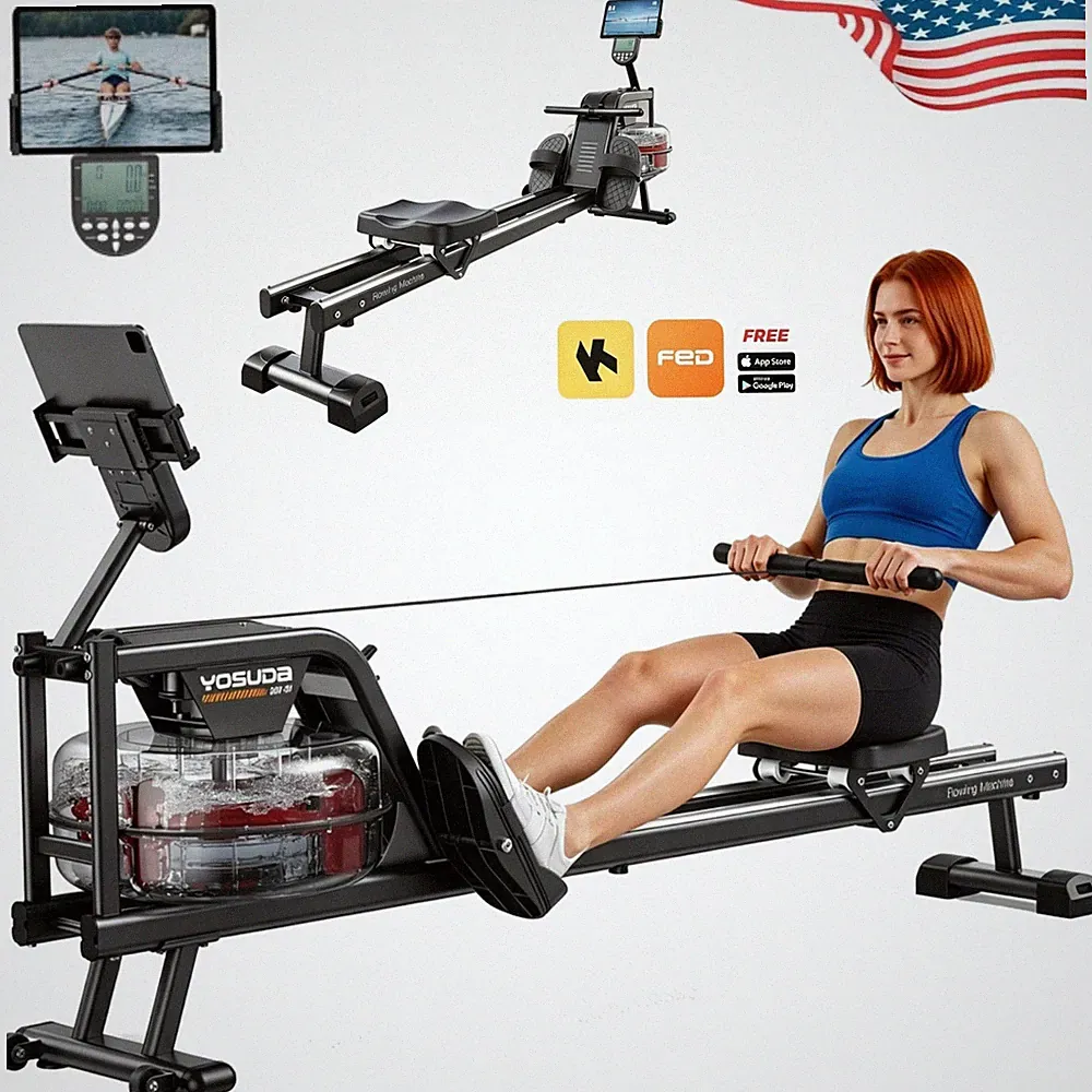 YOSUDA Water Rowing Machines for Home Gym, Quiet Resistance Dual Slide Rail