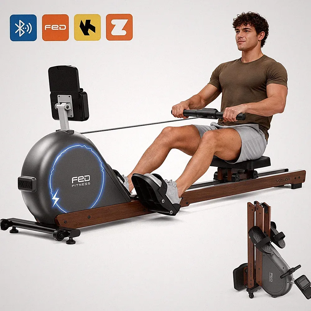 YOSUDA Wooden Rowing Machine for Home Gym, Foldable Self-Powered Magnetic Rower